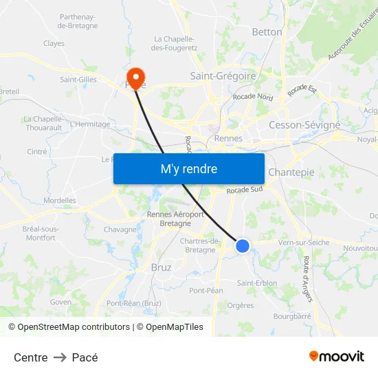 Centre to Pacé map