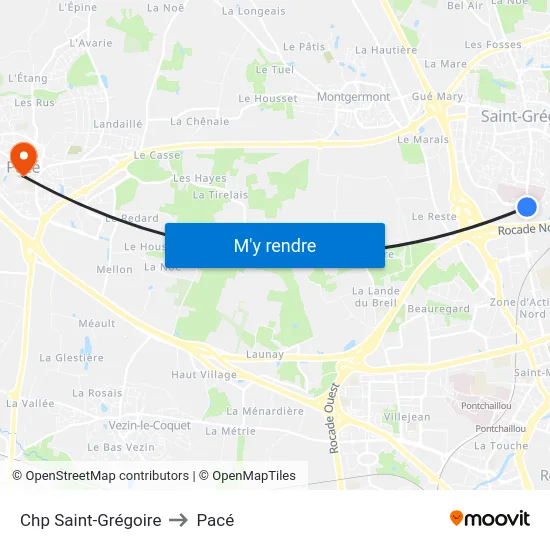 Chp Saint-Grégoire to Pacé map