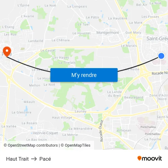 Haut Trait to Pacé map