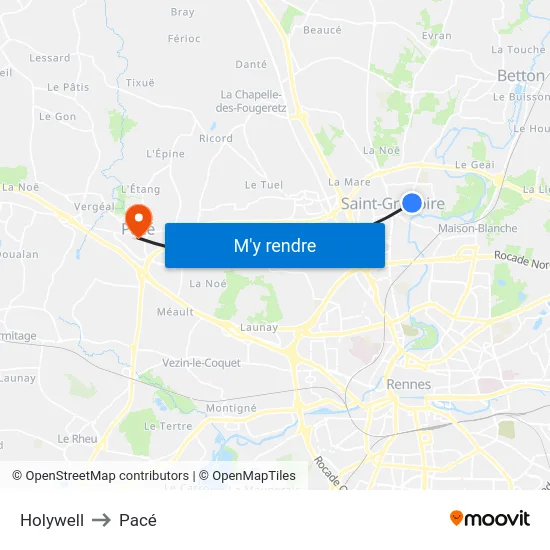 Holywell to Pacé map