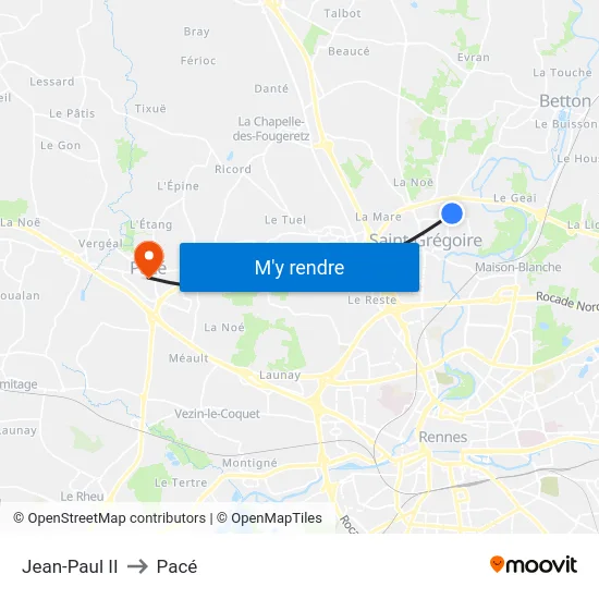 Jean-Paul II to Pacé map