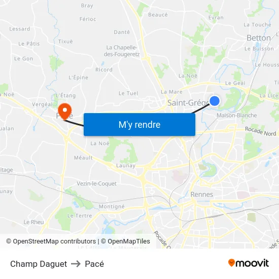 Champ Daguet to Pacé map