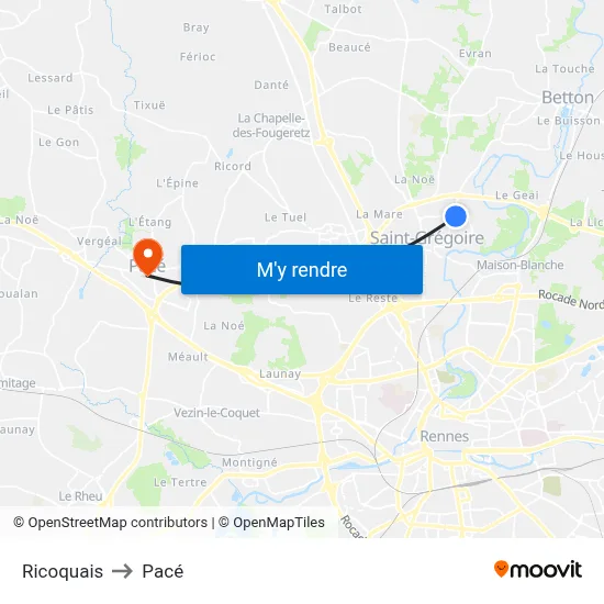 Ricoquais to Pacé map