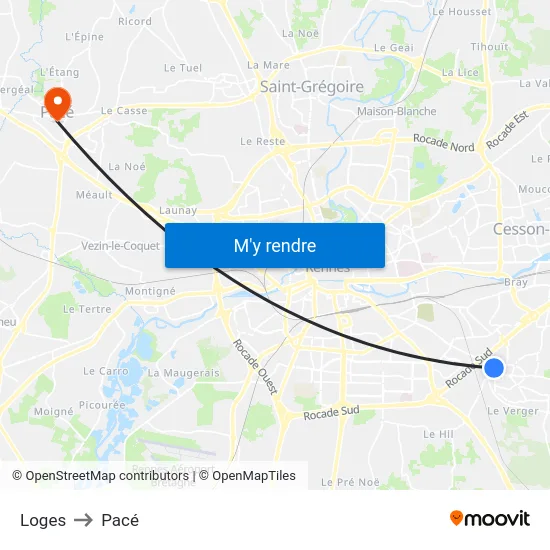 Loges to Pacé map
