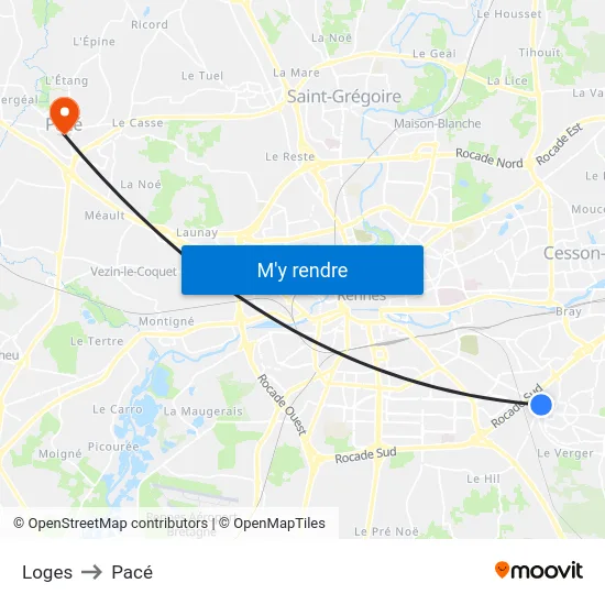 Loges to Pacé map