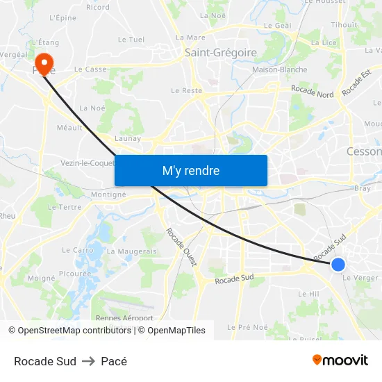 Rocade Sud to Pacé map