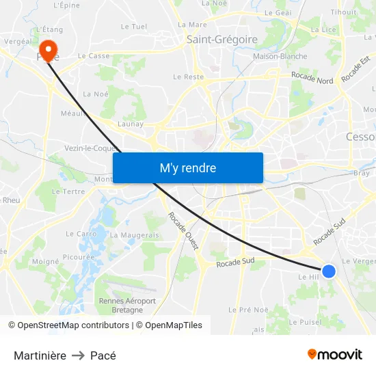 Martinière to Pacé map