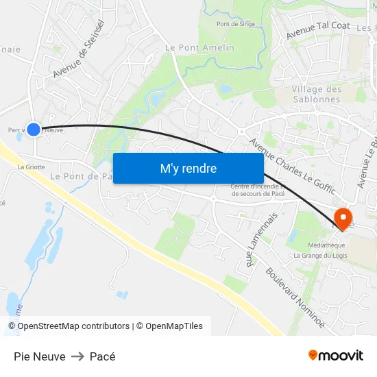 Pie Neuve to Pacé map