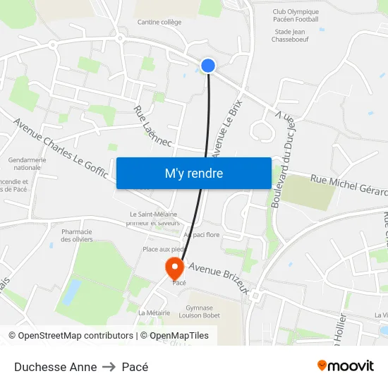 Duchesse Anne to Pacé map