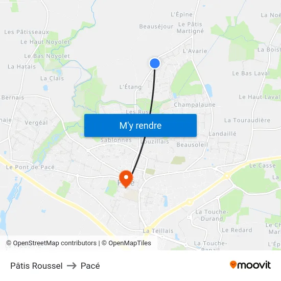 Pâtis Roussel to Pacé map