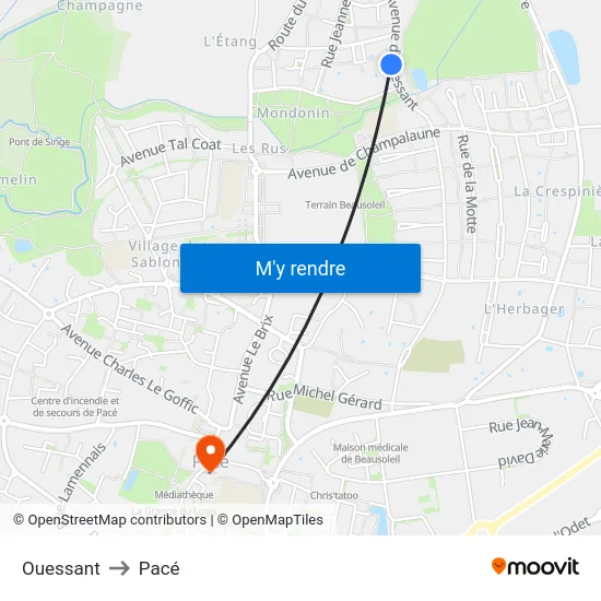 Ouessant to Pacé map