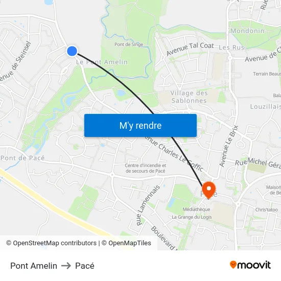 Pont Amelin to Pacé map