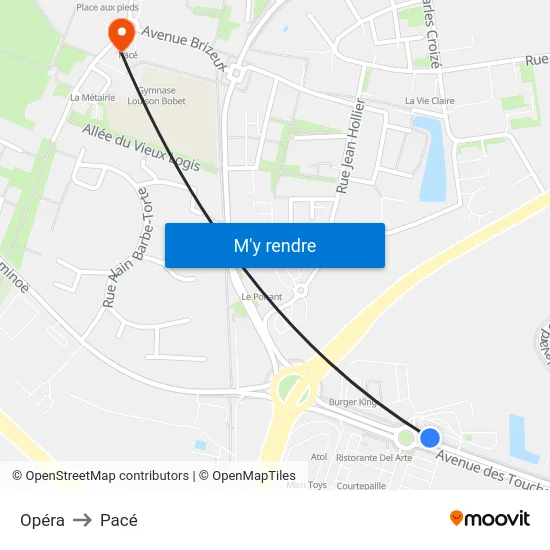 Opéra to Pacé map