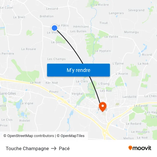 Touche Champagne to Pacé map