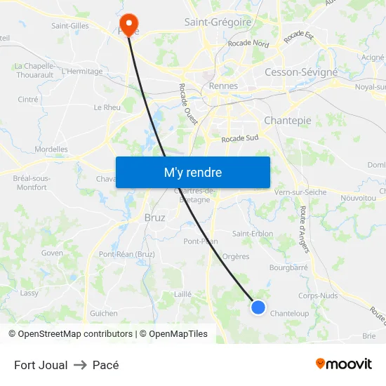 Fort Joual to Pacé map