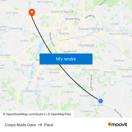 Corps-Nuds Gare to Pacé map