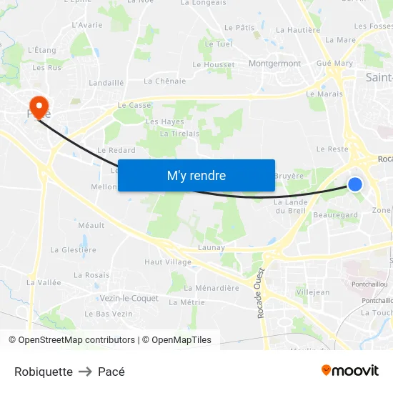 Robiquette to Pacé map