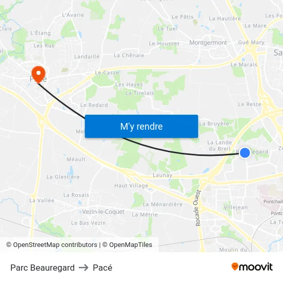Parc Beauregard to Pacé map
