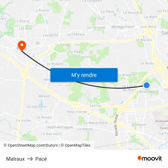 Malraux to Pacé map