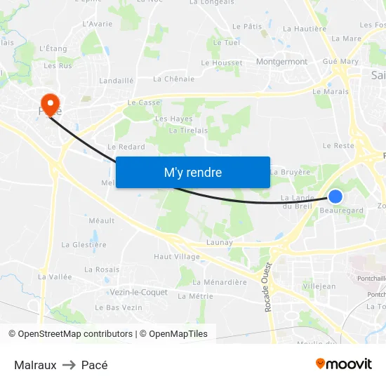 Malraux to Pacé map