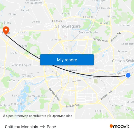 Château Monniais to Pacé map