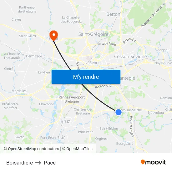 Boisardière to Pacé map