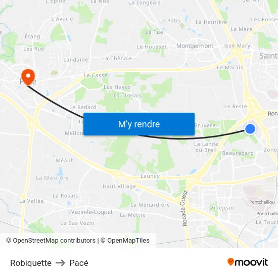 Robiquette to Pacé map