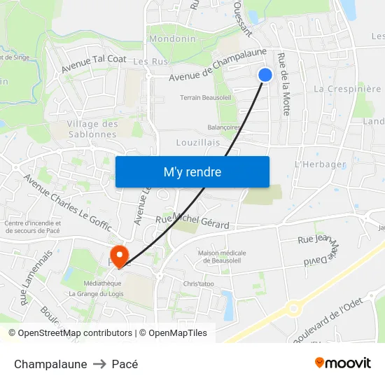 Champalaune to Pacé map