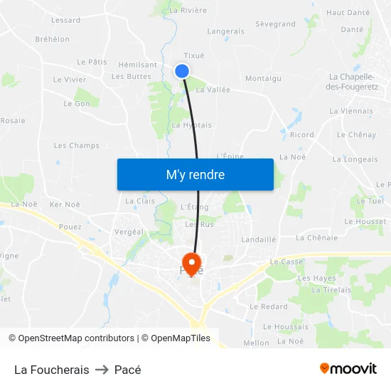 La Foucherais to Pacé map