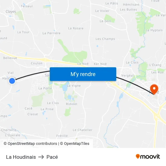 La Houdinais to Pacé map