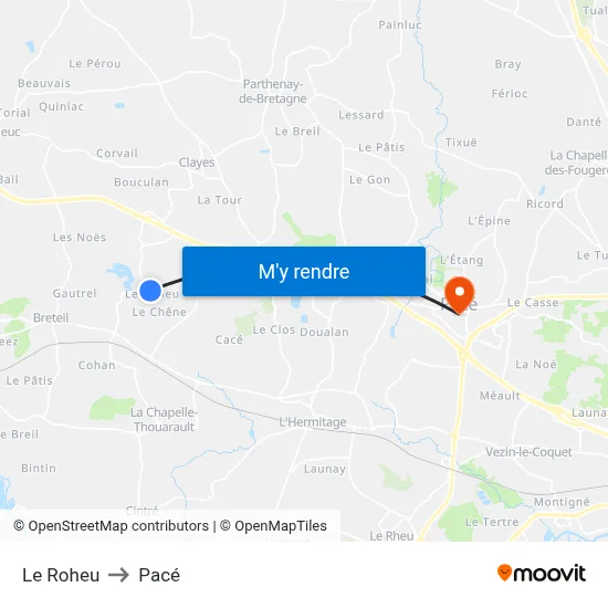 Le Roheu to Pacé map