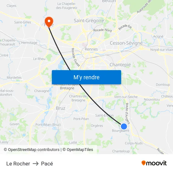 Le Rocher to Pacé map