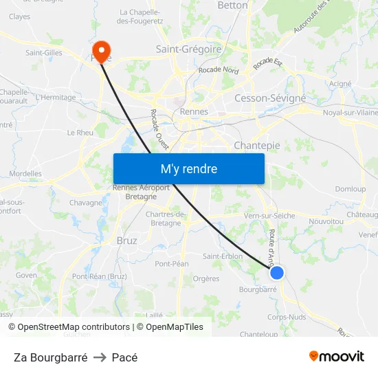 Za Bourgbarré to Pacé map