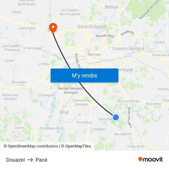 Douazel to Pacé map