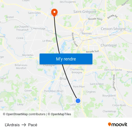 L'Ardrais to Pacé map
