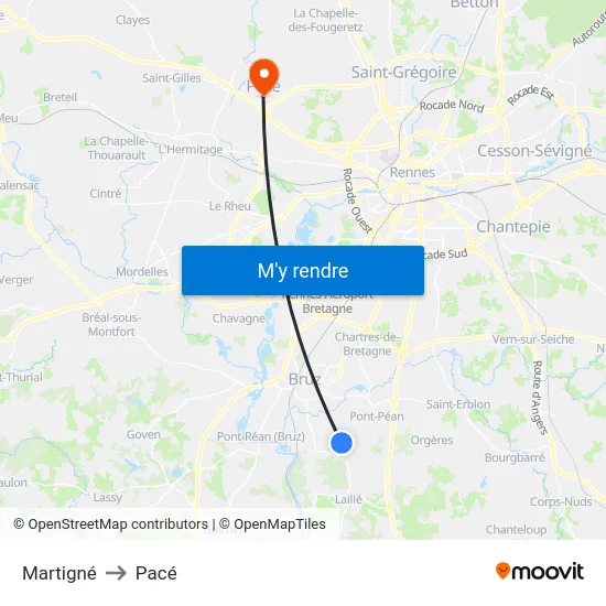 Martigné to Pacé map