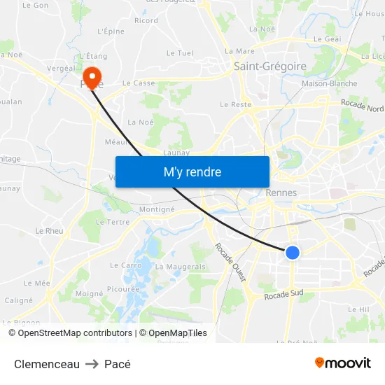 Clemenceau to Pacé map