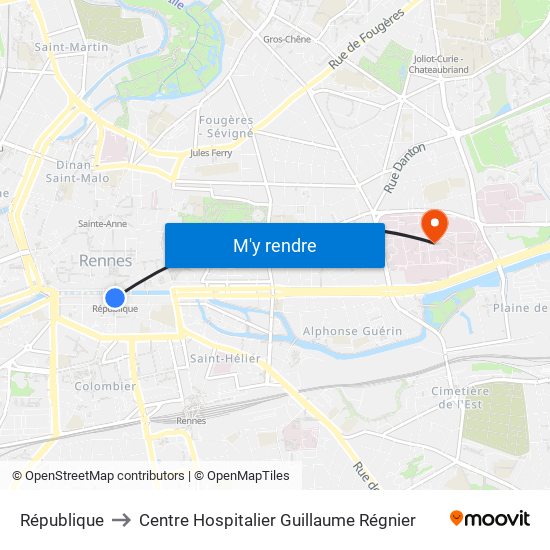République to Centre Hospitalier Guillaume Régnier map