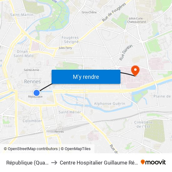 République (Quai G) to Centre Hospitalier Guillaume Régnier map