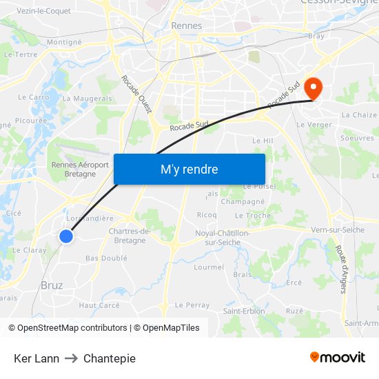 Ker Lann to Chantepie map