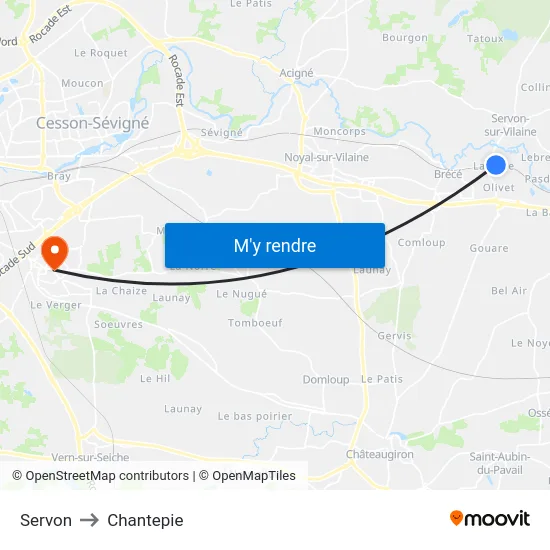 Servon to Chantepie map
