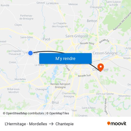 L'Hermitage - Mordelles to Chantepie map