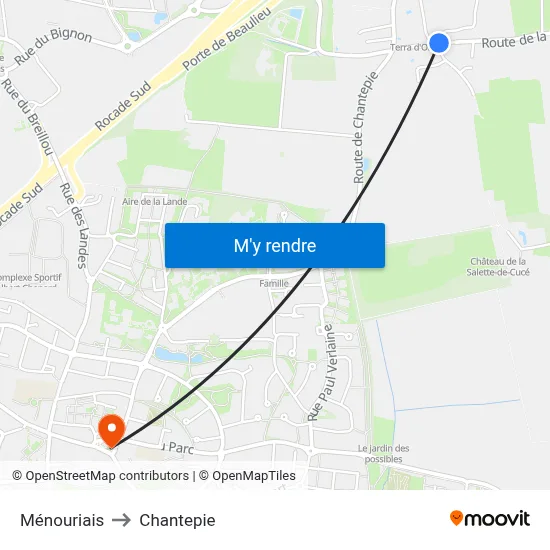 Ménouriais to Chantepie map