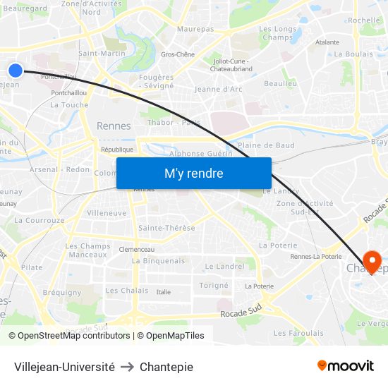 Villejean-Université to Chantepie map