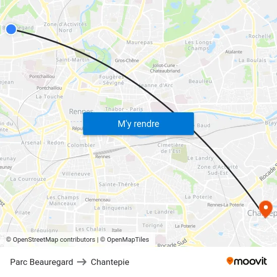 Parc Beauregard to Chantepie map