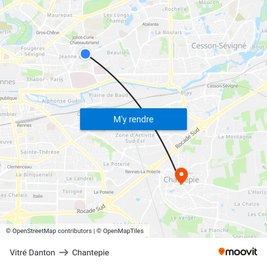 Vitré Danton to Chantepie map