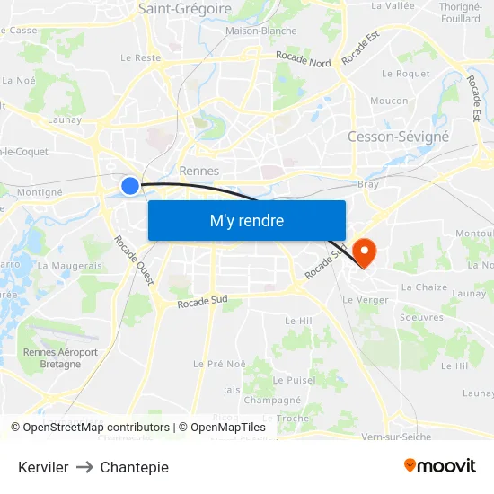 Kerviler to Chantepie map