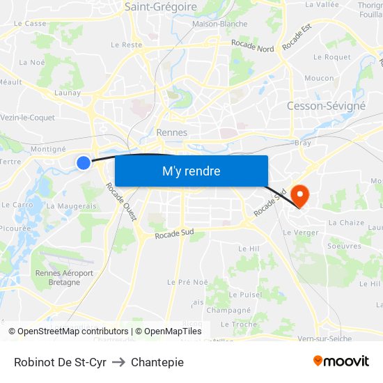 Robinot De St-Cyr to Chantepie map