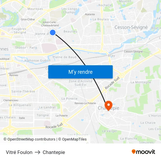 Vitré Foulon to Chantepie map