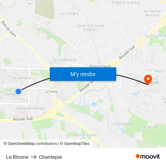 Le Blosne to Chantepie map